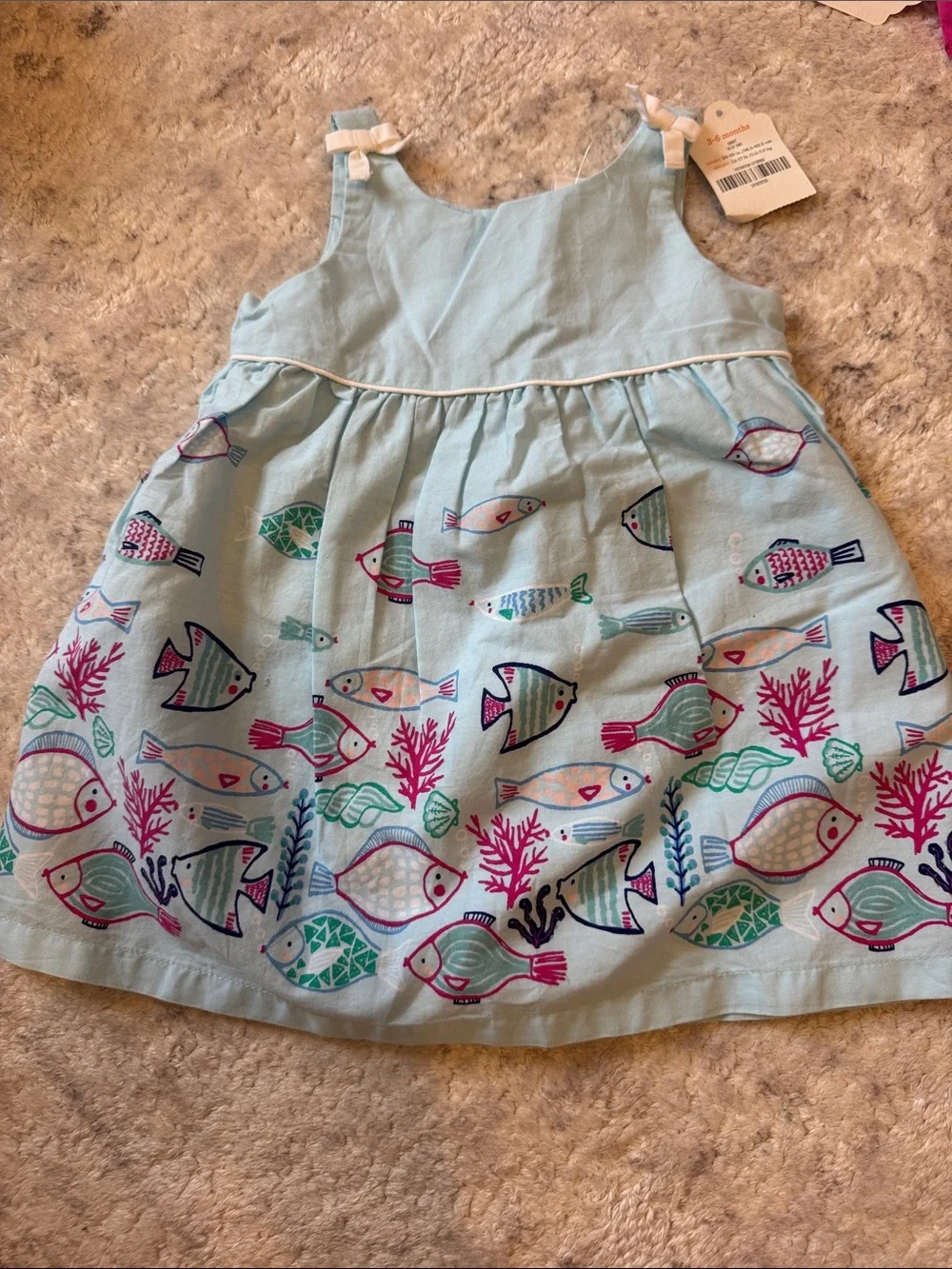 NWT 3-6mo Gymboree Blue Girls' Fish Print Dress with bloomers & Pink Headband